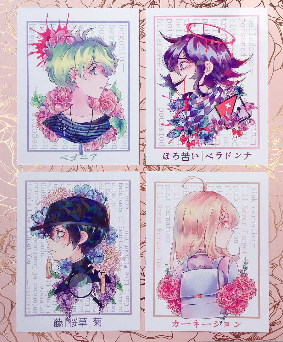 DRV3 Flower Language Mini Prints (Holographic)-Mini Print-Ibble's Scribbles-Rantaro (Green)-Ibble's Scribbles-charm-pastel-kawaii-cute